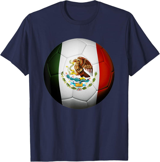 Kids Soccer Ball Mexico Flag Sports Mexico Futbol Boys Girls T-Shirt - T-Shirt | Navy