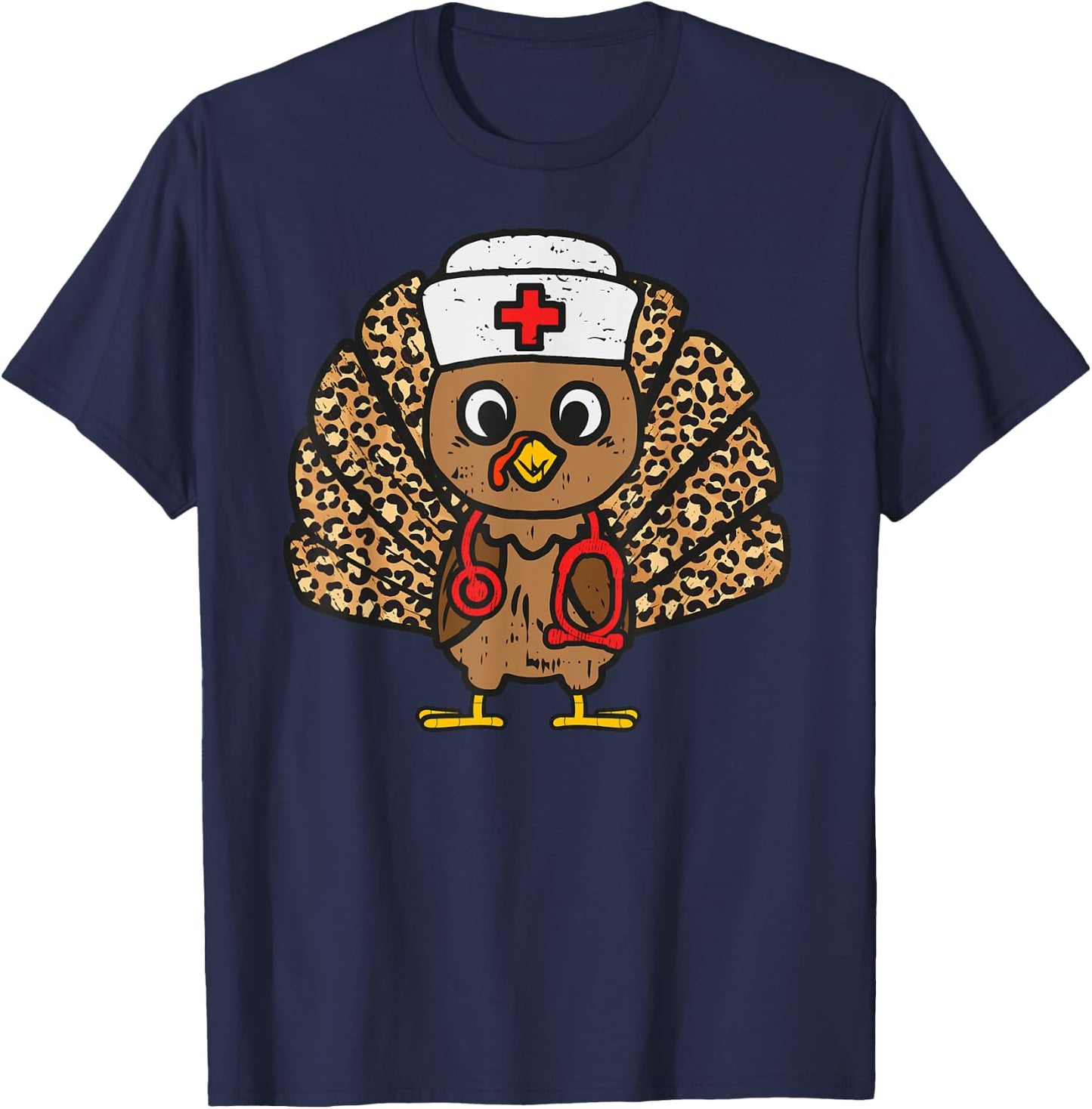 Turkey Nurse Stethoscope Thanksgiving Nurse Turkey Autumn T-Shirt - T-Shirt | Navy