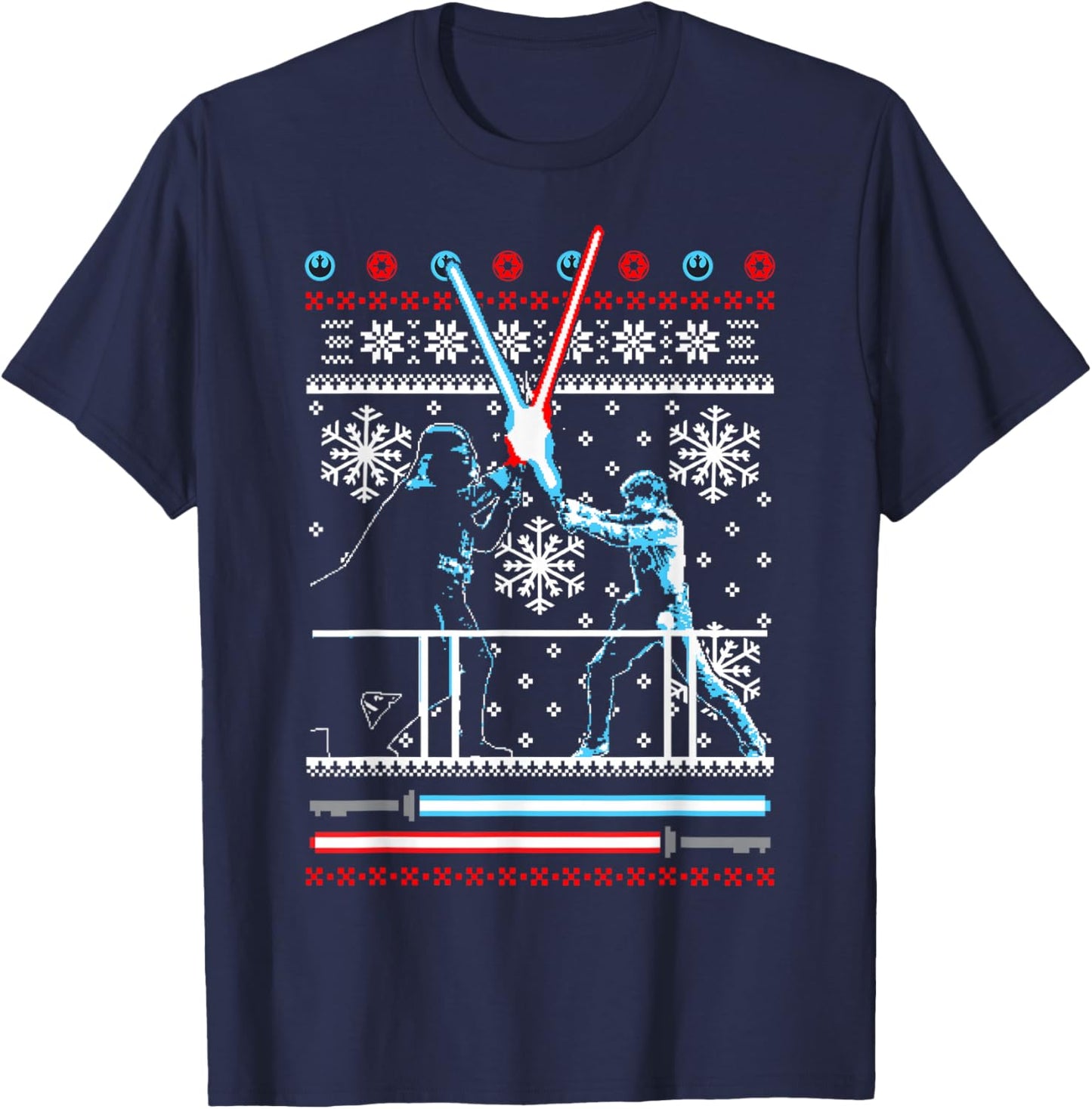 Star Wars Vader Luke Duel Christmas Sweater Graphic T-Shirt - T-Shirt | Navy