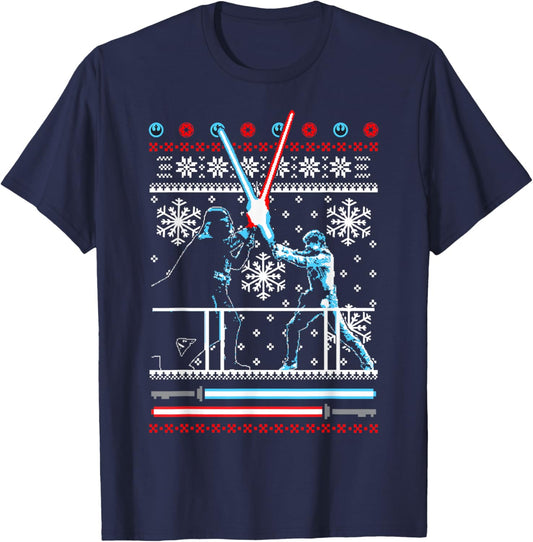Star Wars Vader Luke Duel Christmas Sweater Graphic T-Shirt - T-Shirt | Navy