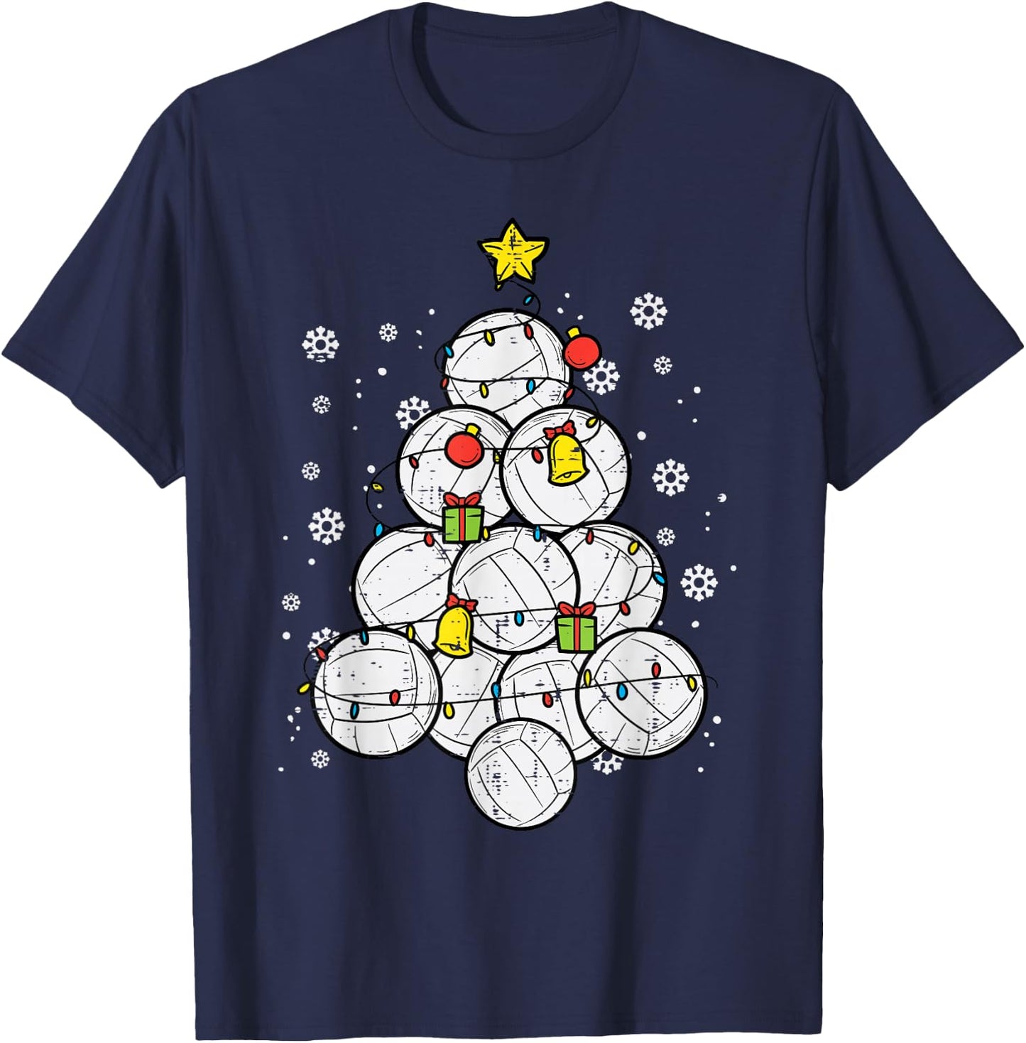 Volleyball Christmas Tree Xmas Sports Player Men Women Kids T-Shirt - T-Shirt | Navy