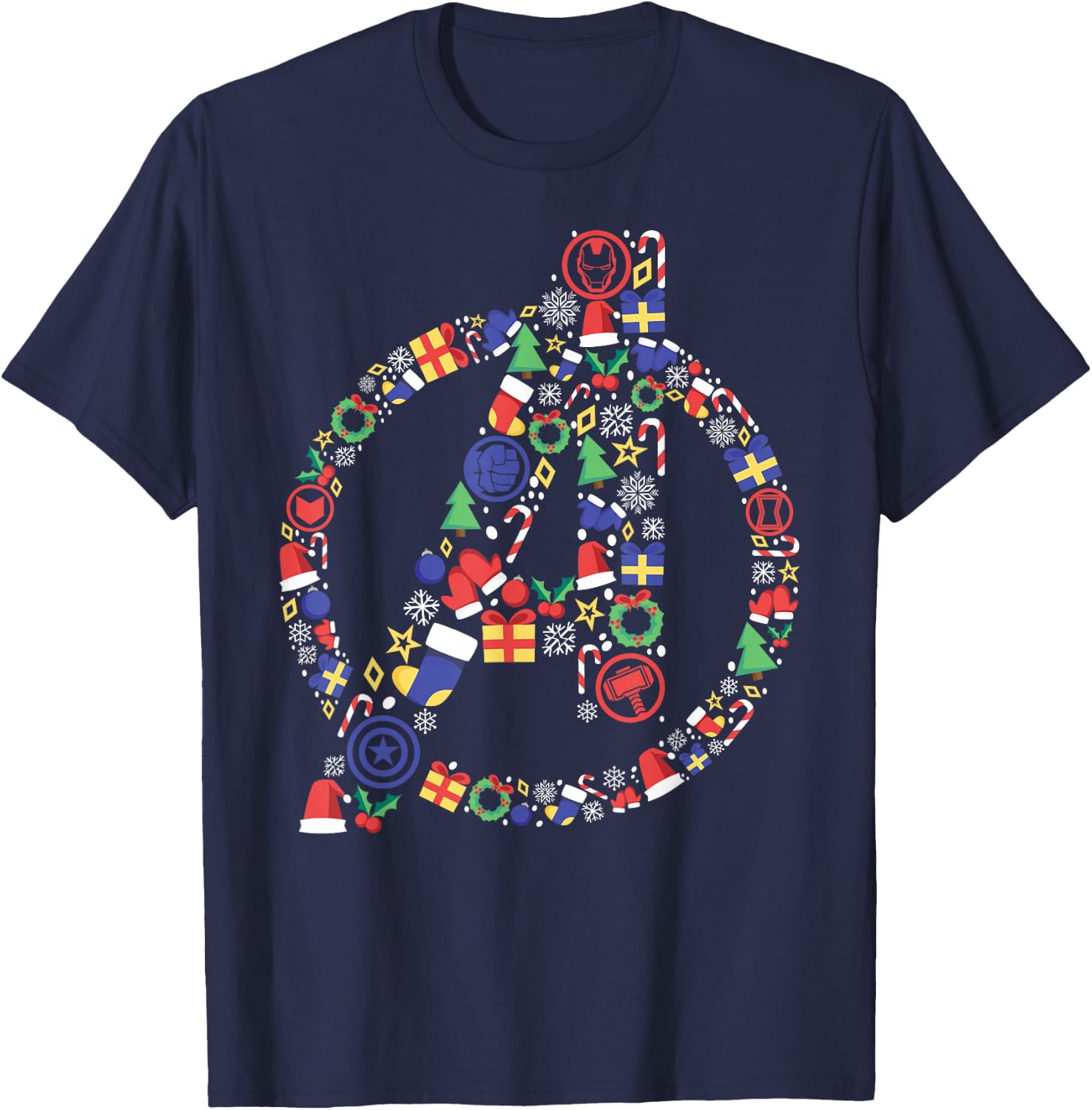 Marvel Avengers A Logo Symbol Holiday Christmas Icons T-Shirt - T-Shirt | Navy