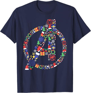 Marvel Avengers A Logo Symbol Holiday Christmas Icons T-Shirt - T-Shirt | Navy
