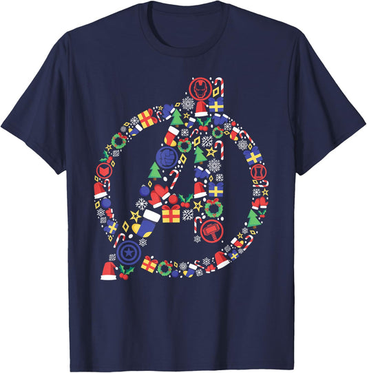Marvel Avengers A Logo Symbol Holiday Christmas Icons T-Shirt - T-Shirt | Navy