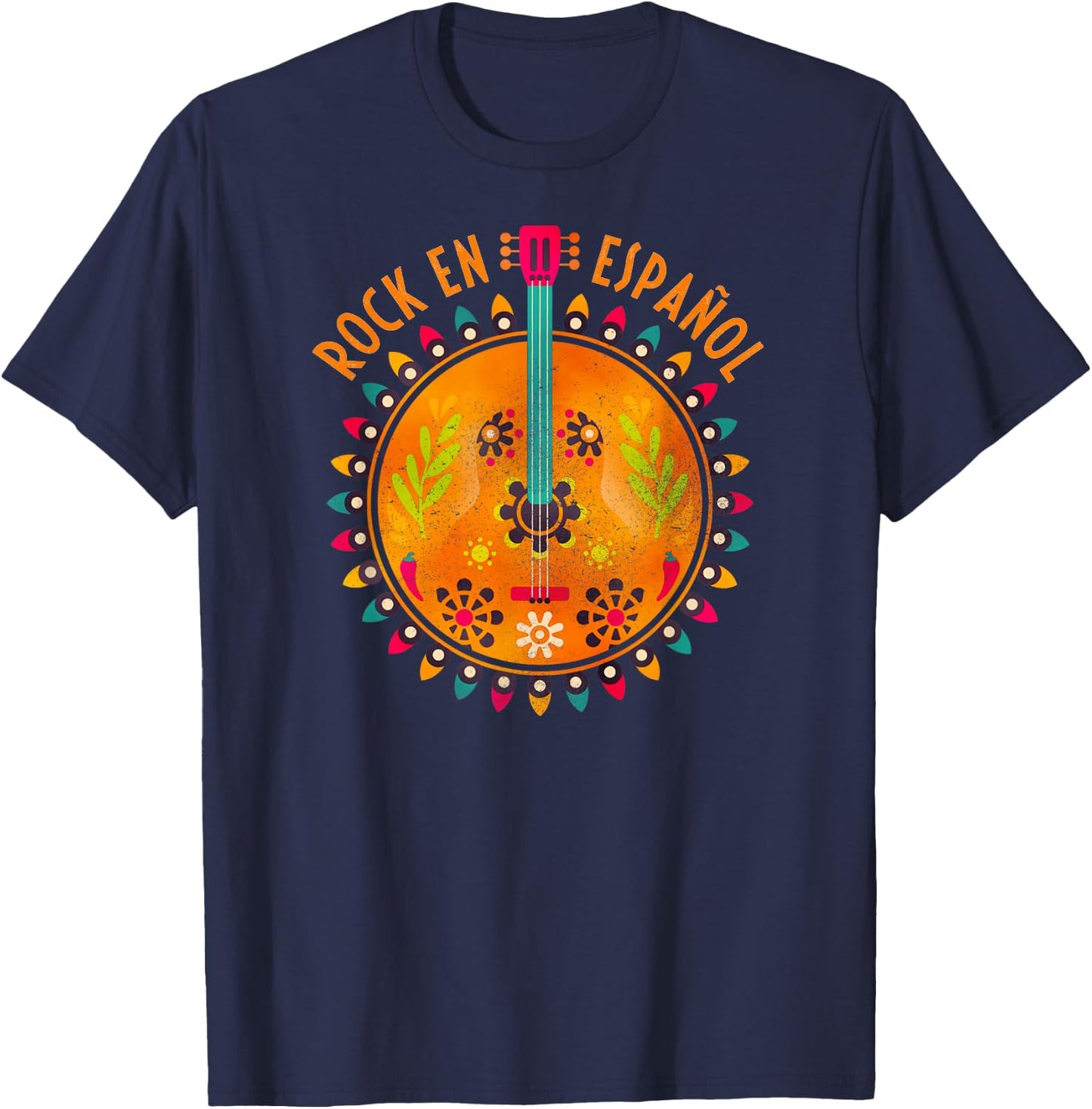 Rock en Espanol Guitar Spanish Language Rock Music T-Shirt - T-Shirt | Navy