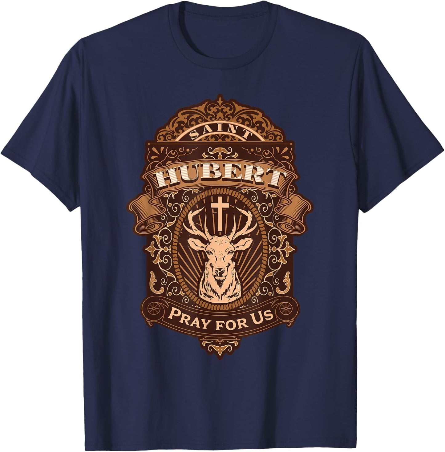 Hubert Hubertus Patron Saint of Hunters Stag Catholic Saint T-Shirt - T-Shirt | Navy