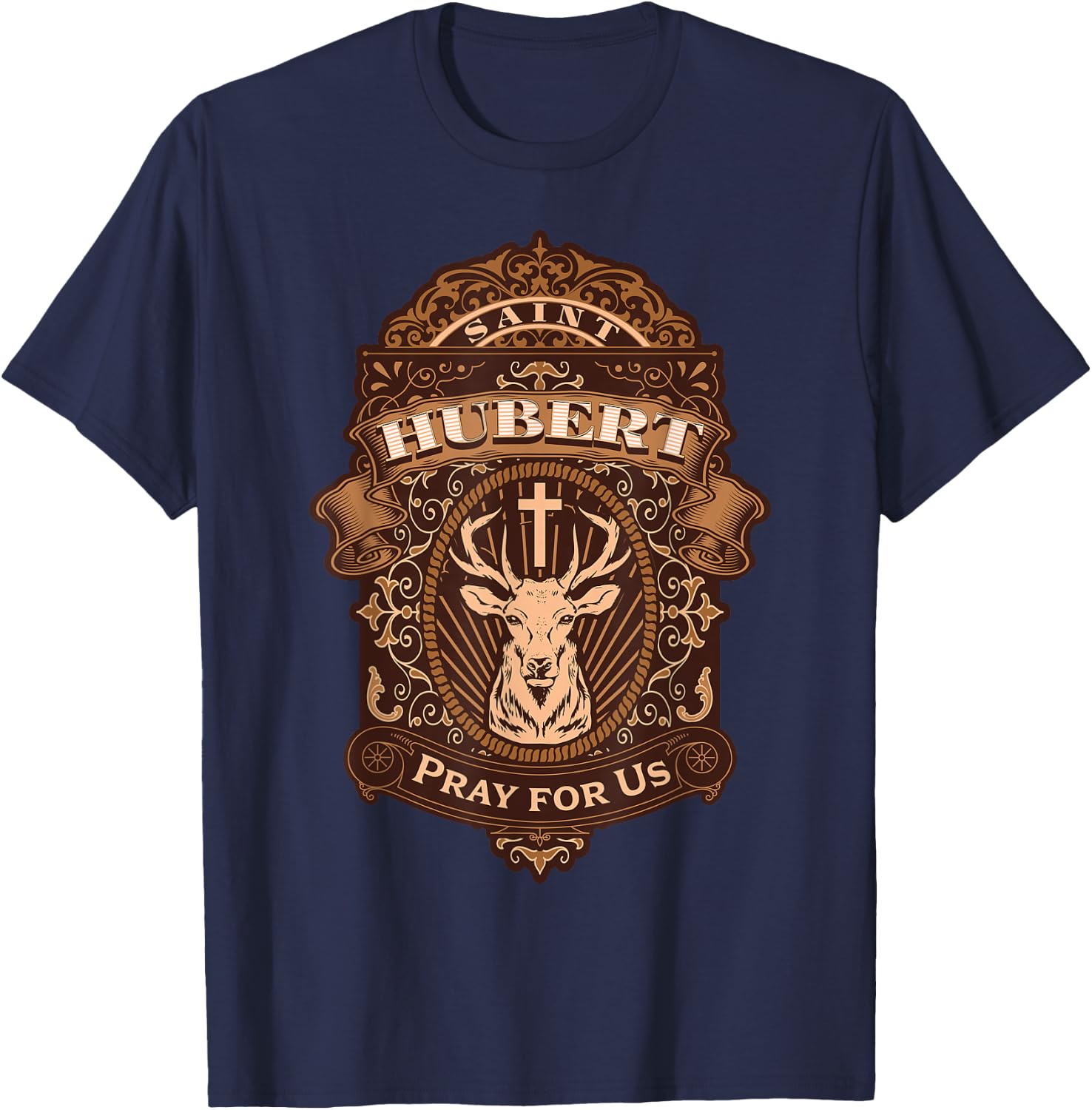 Hubert Hubertus Patron Saint of Hunters Stag Catholic Saint T-Shirt - T-Shirt | Navy