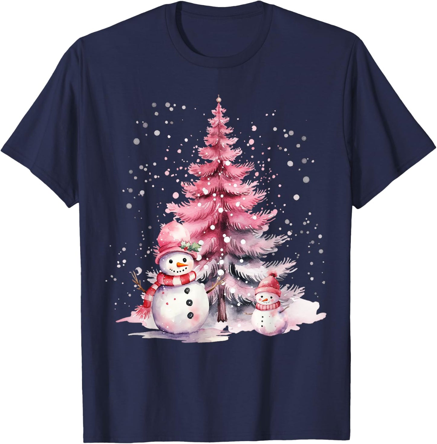 Pink Christmas Winter Snow Snowman Pastel Winter Wonderland T-Shirt - T-Shirt | Navy