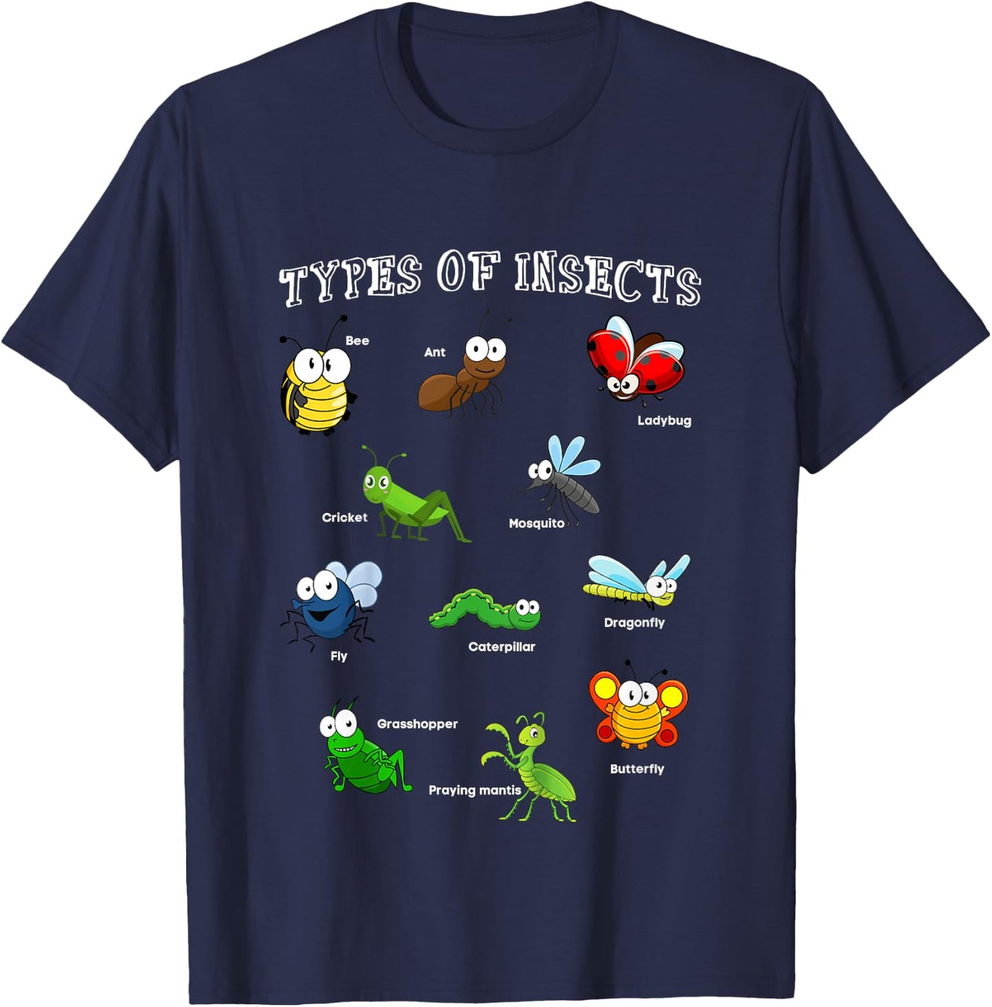 Types Of Insects Bug Identification Science Educational T-Shirt - T-Shirt | Navy