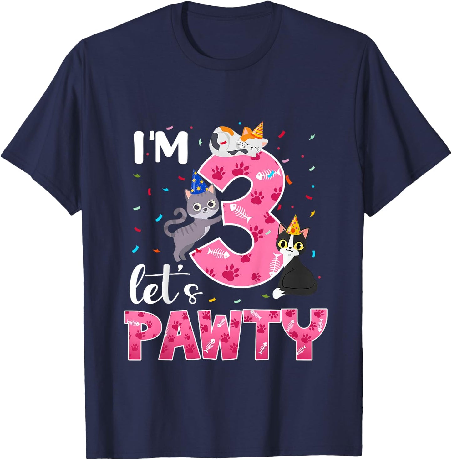 3rd Birthday Girl Cute Cat Outfit 3 Years Old Bday Party T-Shirt - T-Shirt | Navy