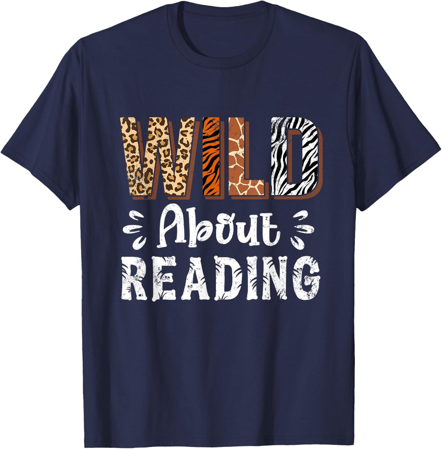 Wild About Reading Books Reader Lover Animals Leopard Zebra T-Shirt - T-Shirt | Navy