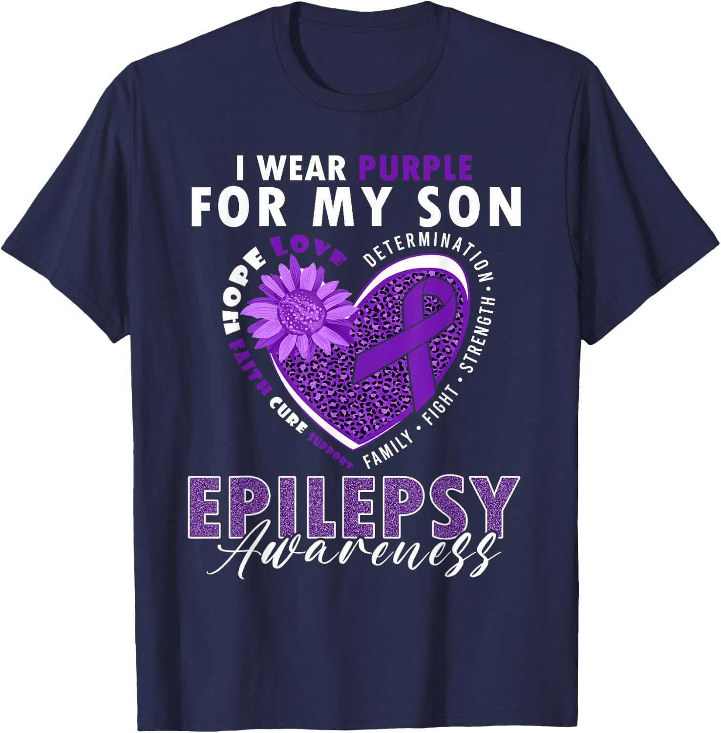I Wear Purple For My Son Epilepsy Awareness Supporter T-Shirt - T-Shirt | Navy