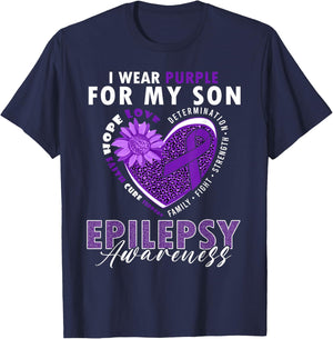 I Wear Purple For My Son Epilepsy Awareness Supporter T-Shirt - T-Shirt | Navy