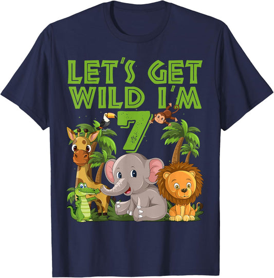 7 Year Old Zoo Birthday Safari Jungle Animal 7th B-day T-Shirt - T-Shirt | Navy