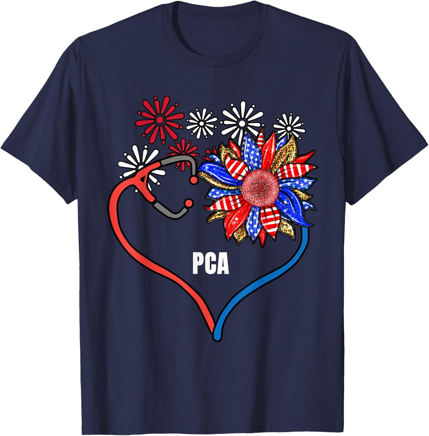 Sunflower Stethoscope PCA Fourth 4th Of July RN Women T-Shirt - T-Shirt | Navy