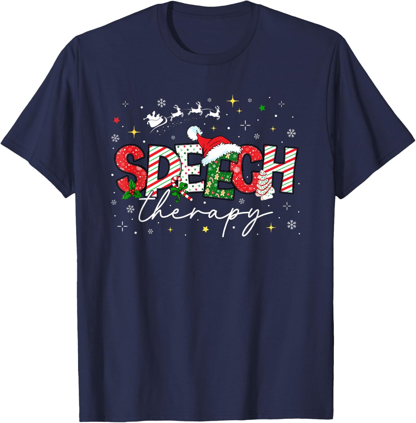Speech Therapy Christmas Vintage Speech Language Pathologist T-Shirt - T-Shirt | Navy