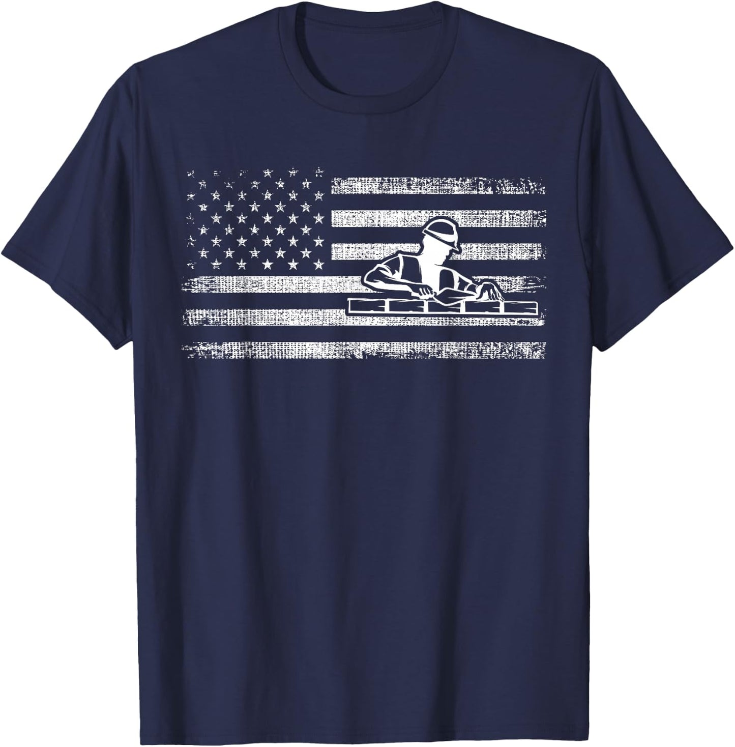 Brick Mason Patriotic American Flag Bricklayer Builder T-Shirt - T-Shirt | Navy