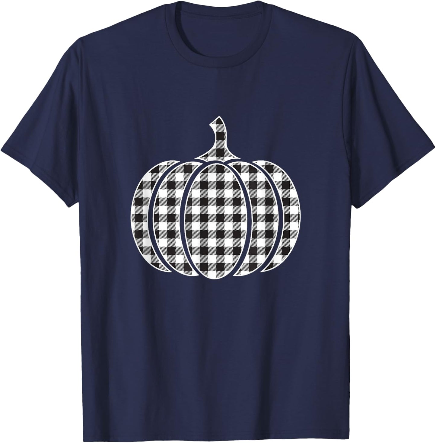 Halloween Black and White Buffalo Plaid Pumpkin Men Women T-Shirt - T-Shirt | Navy