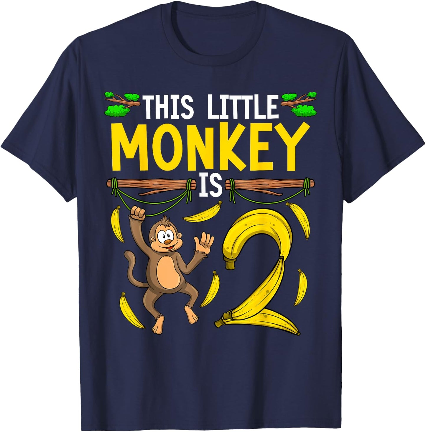 Monkey Birthday Shirt 2nd Monkey Theme Party Kids T-Shirt - T-Shirt | Navy