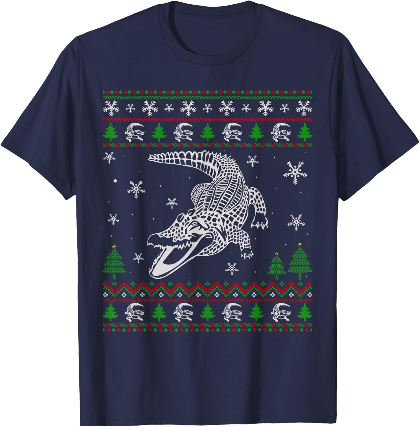 Ugly Christmas Sweater for Alligator Lovers Funny Ugly T-Shirt - T-Shirt | Navy