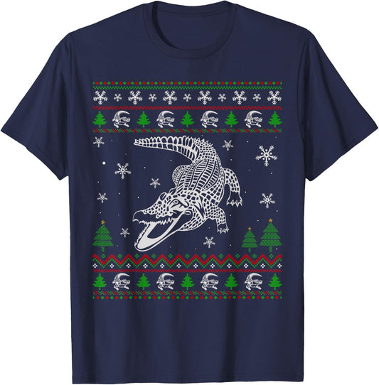 Ugly Christmas Sweater for Alligator Lovers Funny Ugly T-Shirt - T-Shirt | Navy