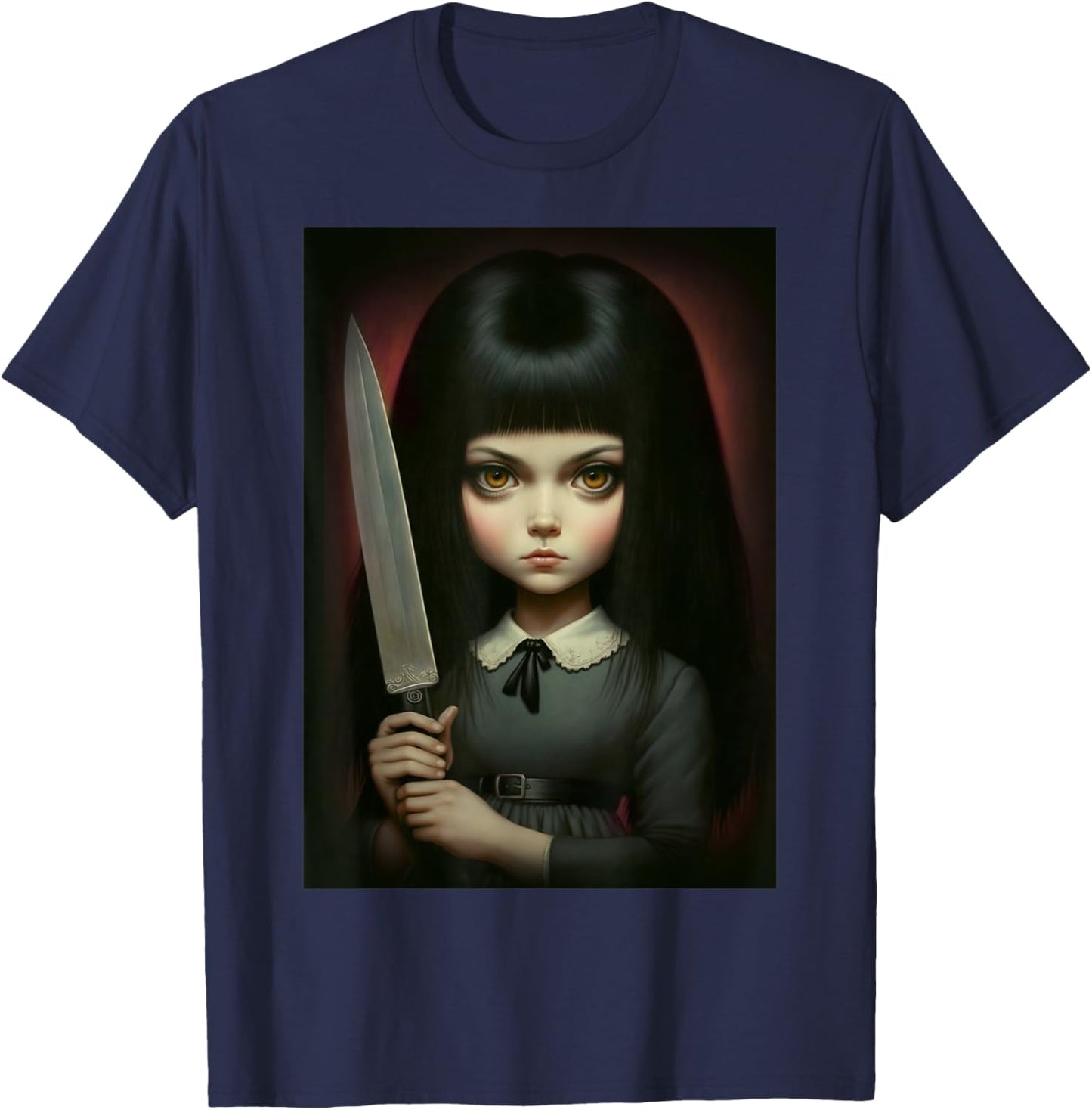 Last Gasp Graphics Sinister Girl Holding Knife T-Shirt - T-Shirt | Navy