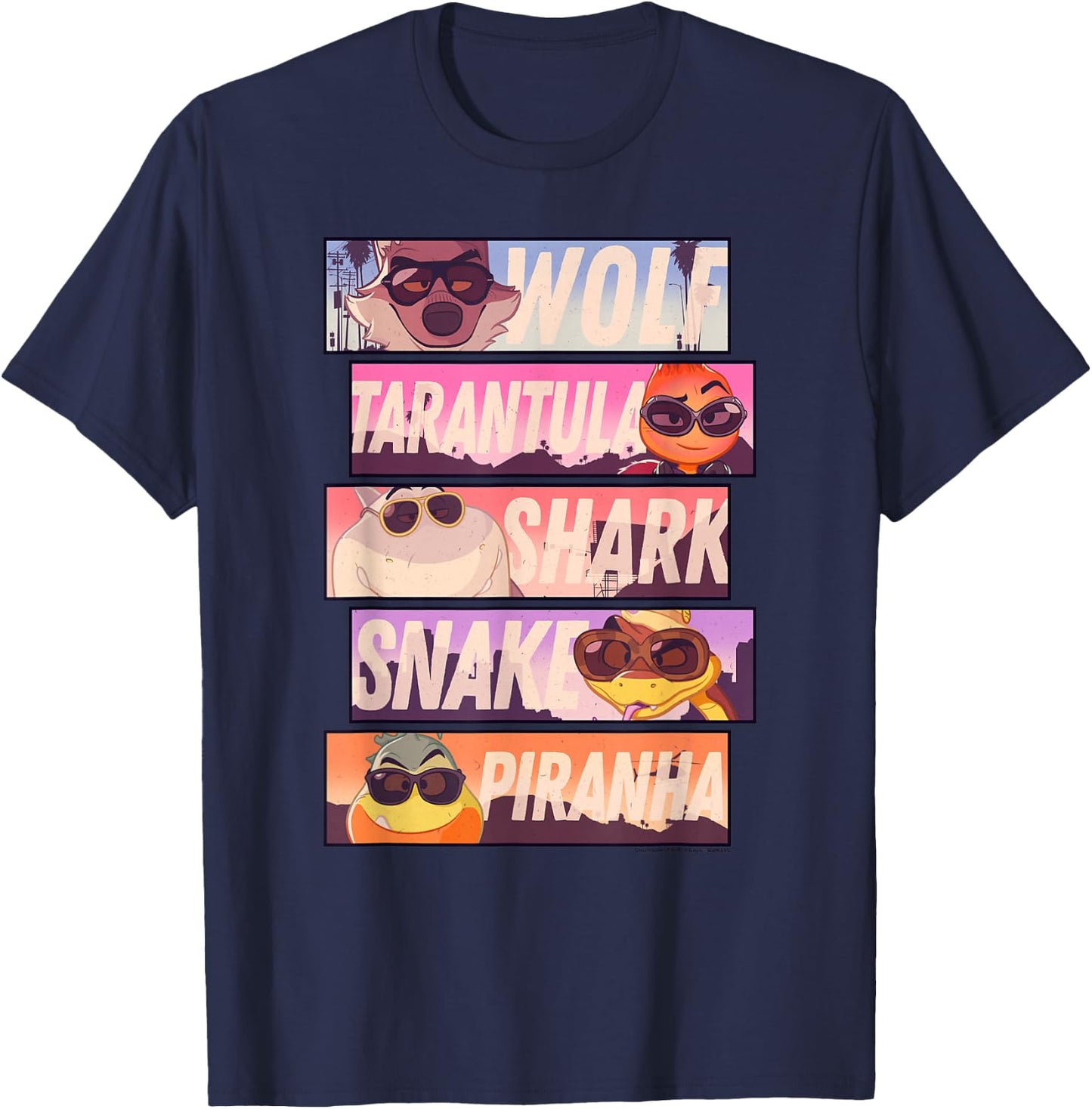 The Bad Guys Sunglasses Character Stacked Panels T-Shirt - T-Shirt | Navy