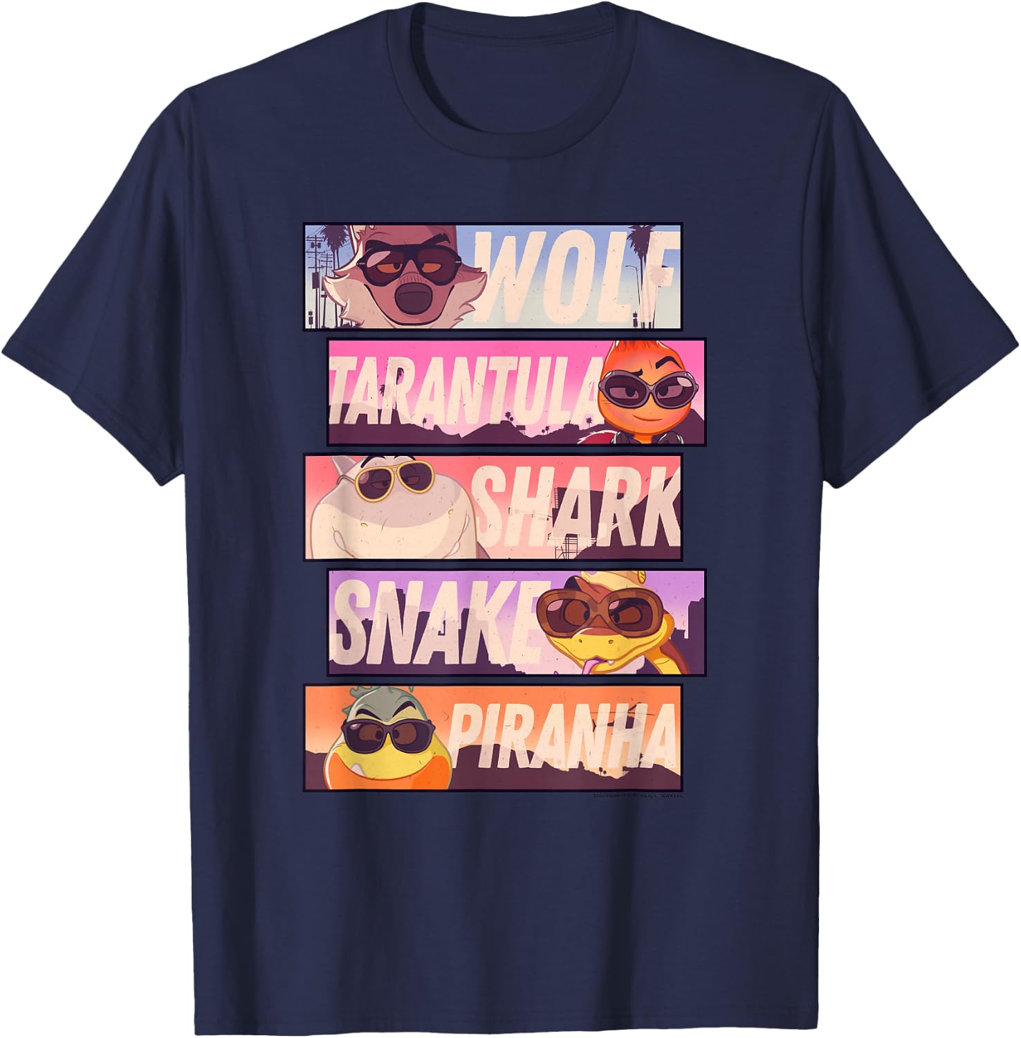 The Bad Guys Sunglasses Character Stacked Panels T-Shirt - T-Shirt | Navy