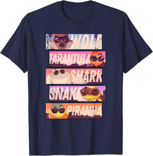 The Bad Guys Sunglasses Character Stacked Panels T-Shirt - T-Shirt | Navy