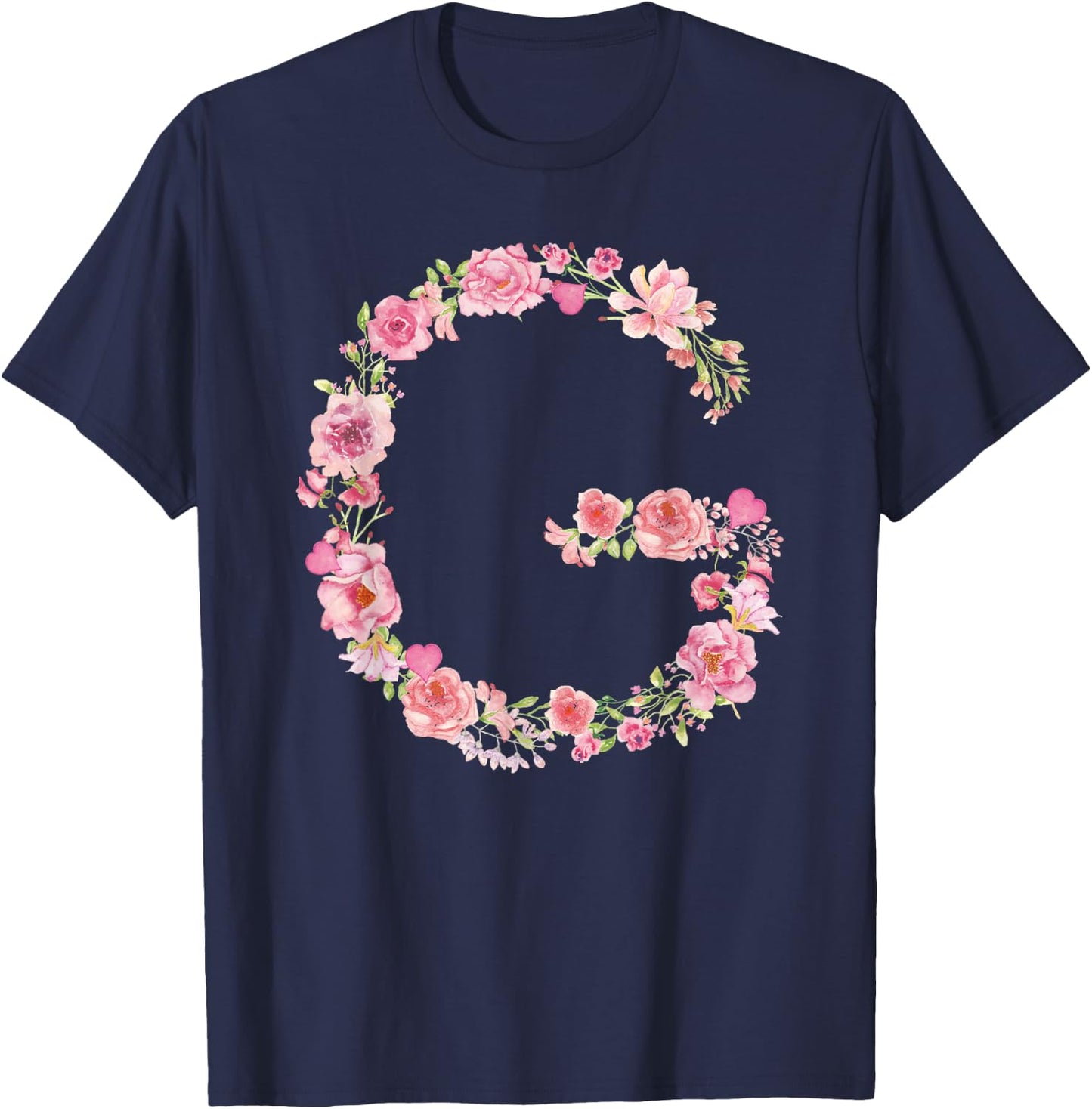 Cool Initial Alphabet Monogram Flowers Gifts Floral Letter G T-Shirt - T-Shirt | Navy