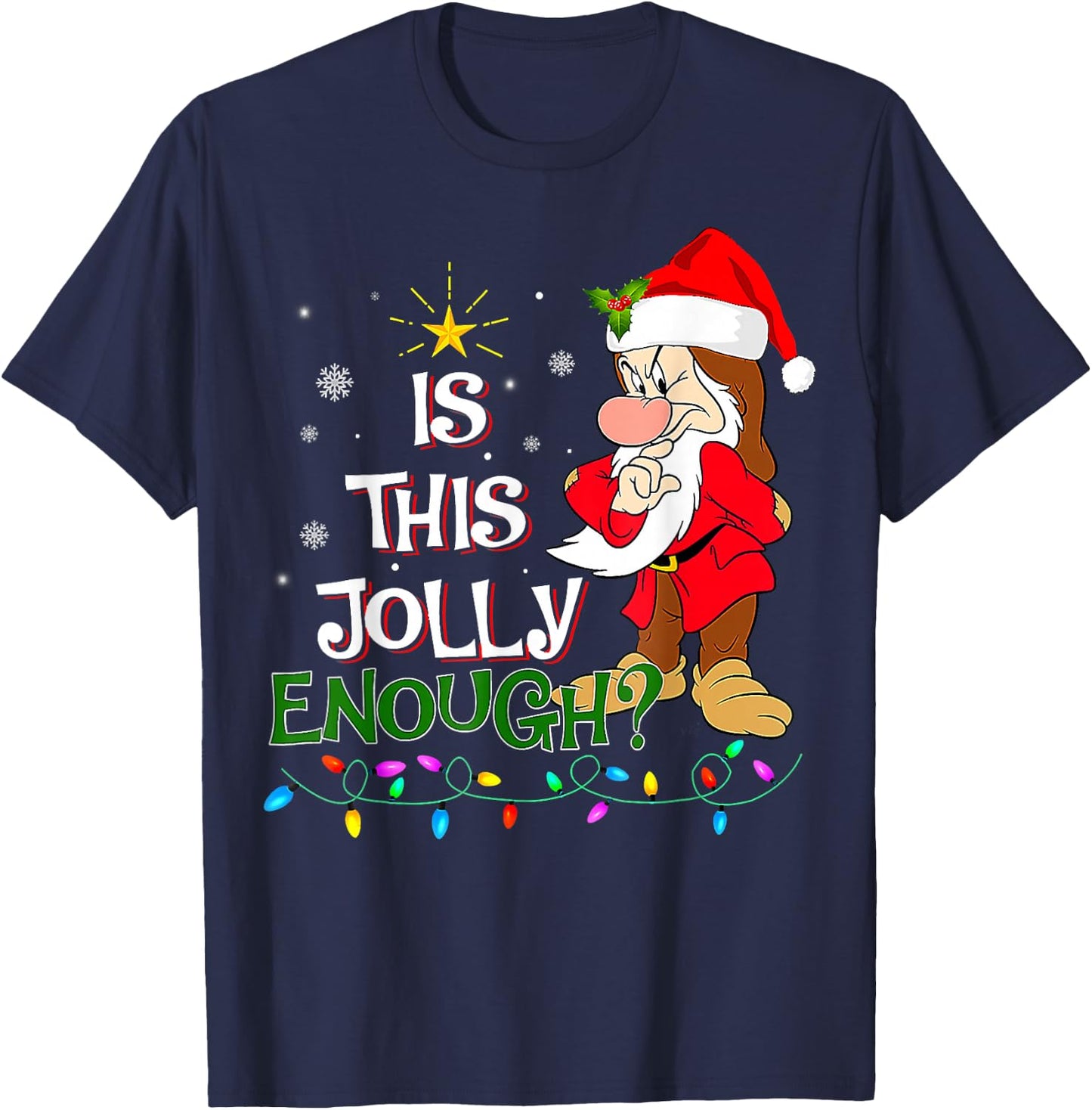 is This Jolly Enough Grumpy Elf Pajama Christmas Lights T-Shirt - T-Shirt | Navy