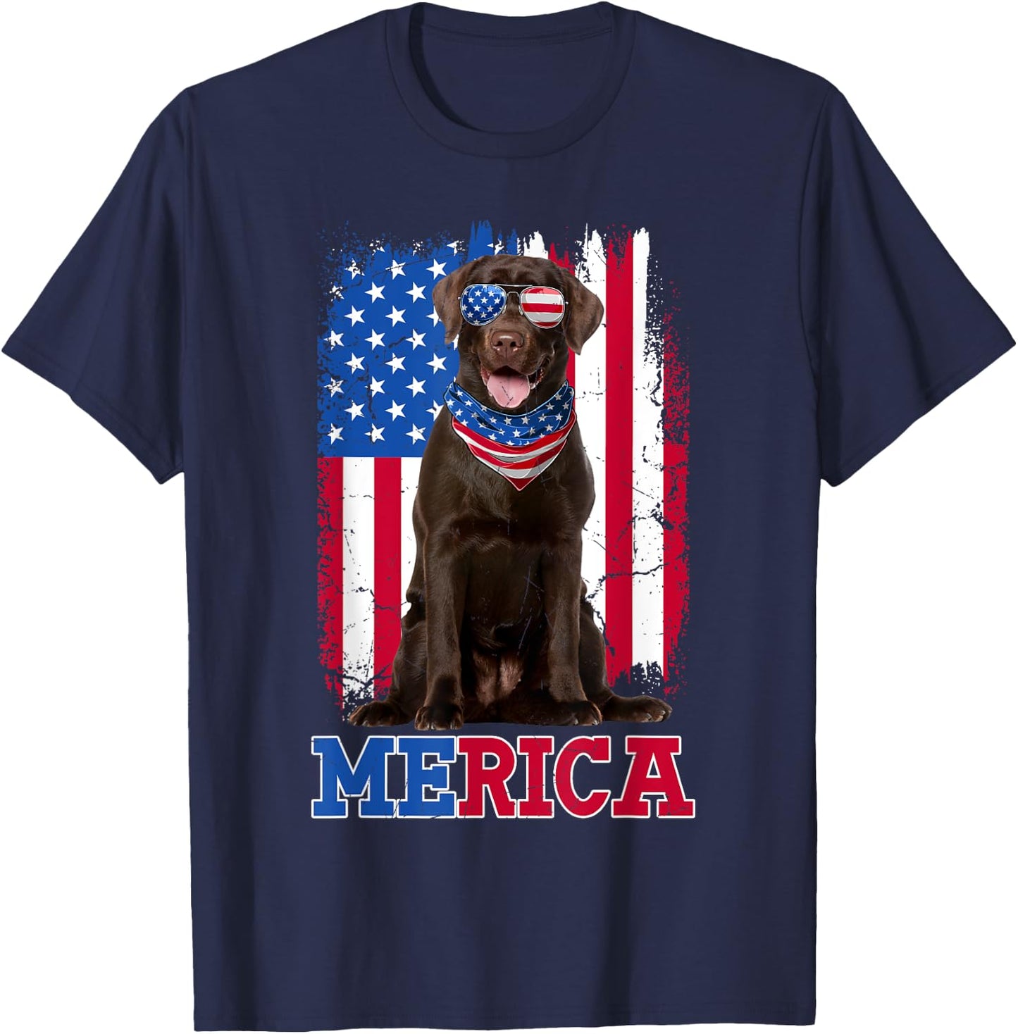 Patriotic Labrador 4th of July USA Patriotic Chocolate Lab T-Shirt - T-Shirt | Navy