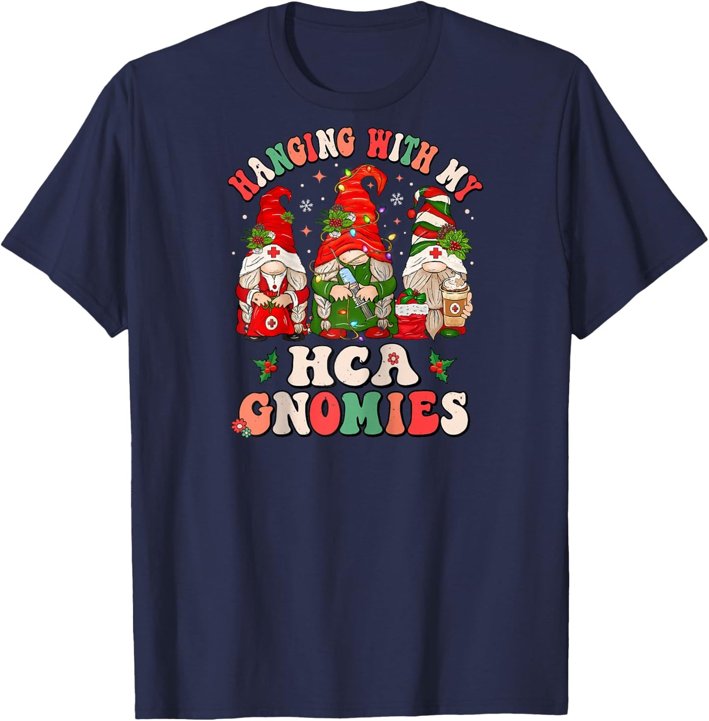 Hanging With My HCA Gnomies Christmas Healthcare Assistant Raglan Baseball T-Shirt - T-Shirt | Navy