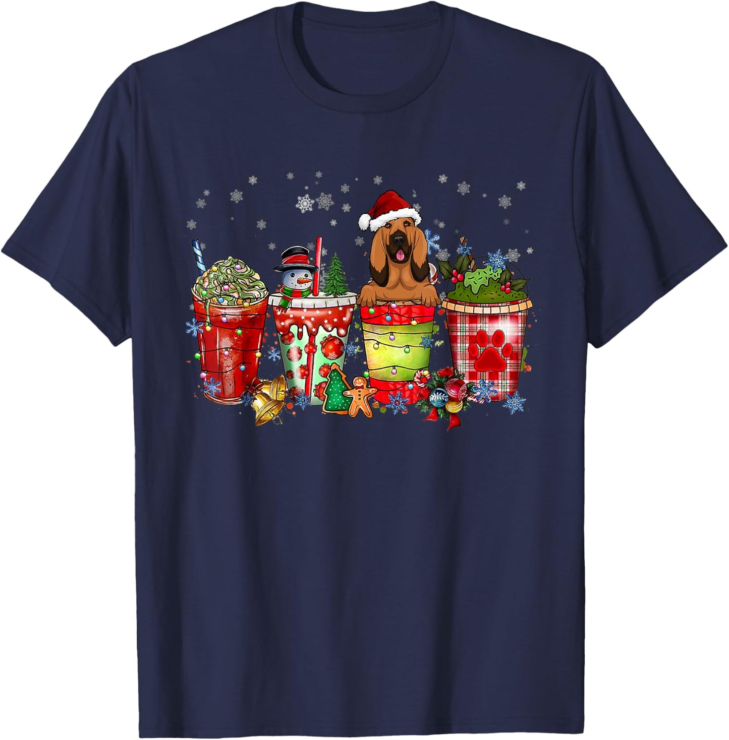 Cute Blood Hound Dog Christmas Coffee Pajamas Xmas T-Shirt - T-Shirt | Navy