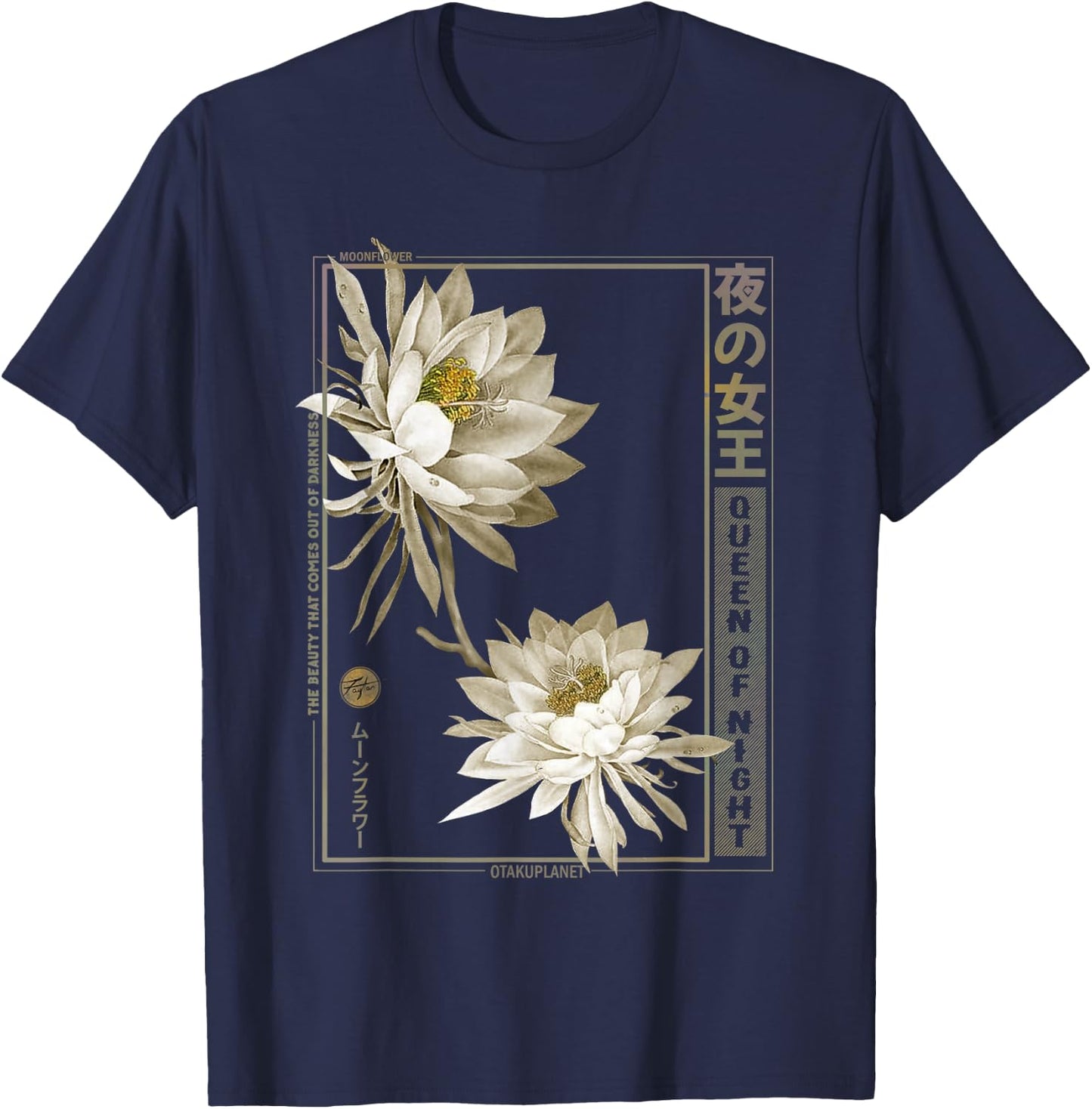 Anime Moon Flower in Japan soft grunge vaporwave aesthetic T-Shirt - T-Shirt | Navy