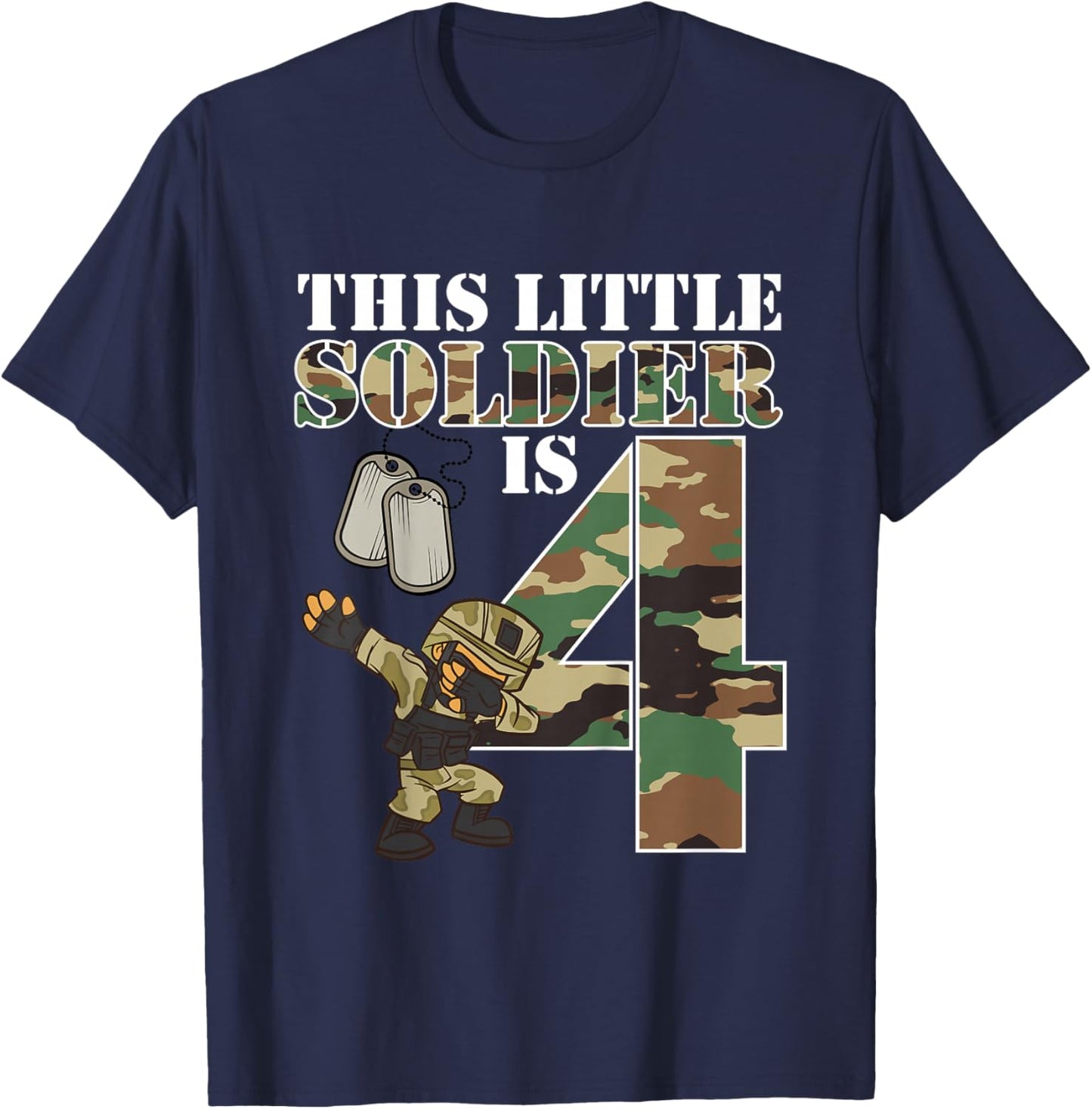 Kids 4 Years Old Boy Army Military 4th Birthday Kids T-Shirt - T-Shirt | Navy