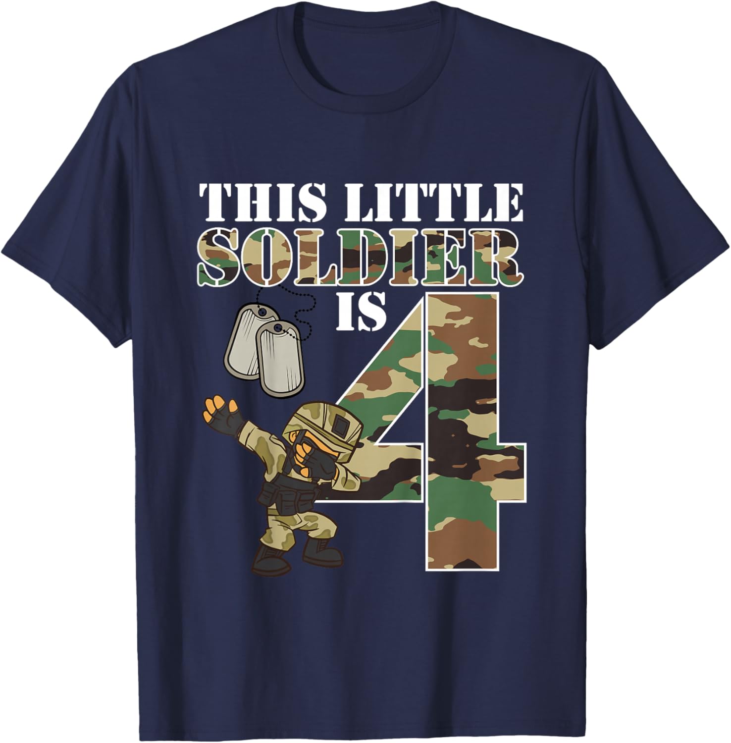Kids 4 Years Old Boy Army Military 4th Birthday Kids T-Shirt - T-Shirt | Navy