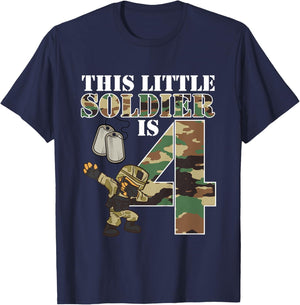 Kids 4 Years Old Boy Army Military 4th Birthday Kids T-Shirt - T-Shirt | Navy