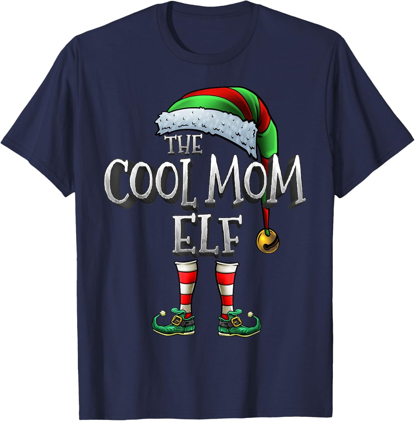The Cool Mom Elf Shirt Matching Family Christmas Elf Mommy T-Shirt - T-Shirt | Navy