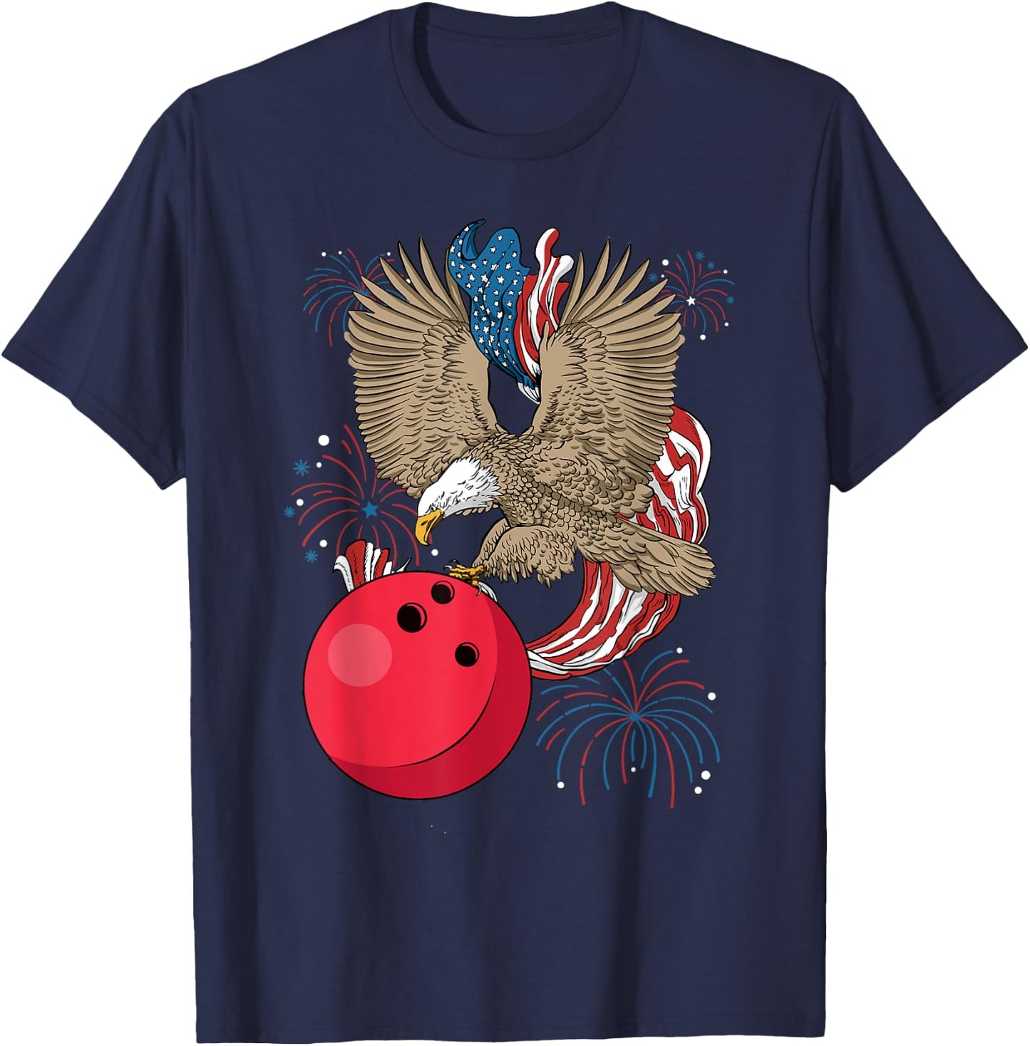 Bowling 4th Of July Eagle USA Flag America Bowling Player T-Shirt - T-Shirt | Navy