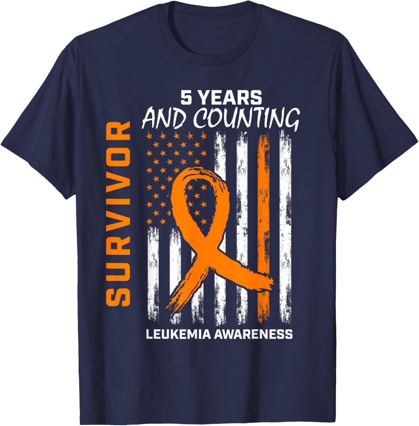 5 Year Leukemia Survivor Gifts American Flag Shirts Women Kids Men T-Shirt - T-Shirt | Navy