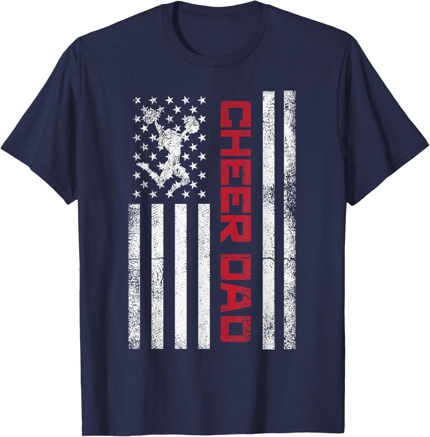 Funny Cheer Dad American US Flag Cheerleader Dad Father Team T-Shirt - T-Shirt | Navy