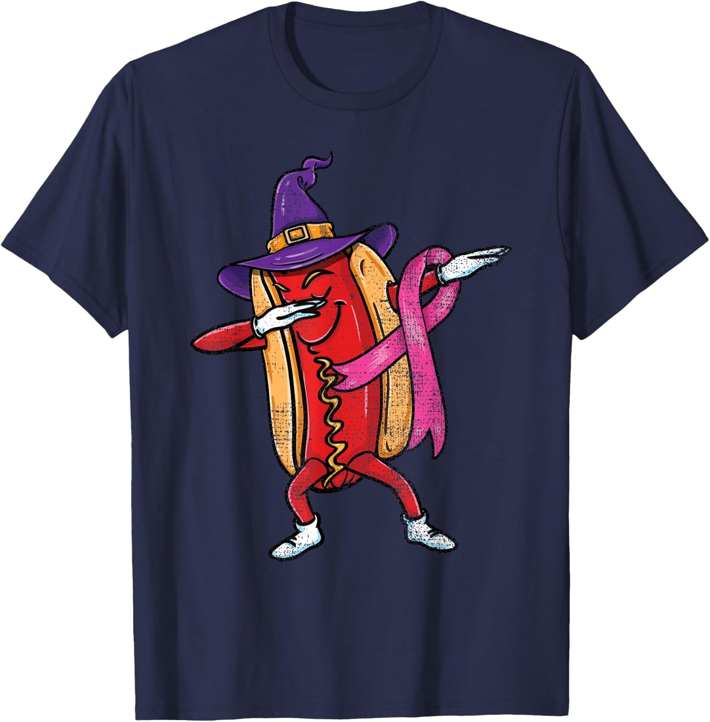 Dabbing Hot Dog Halloween Breast Cancer Awareness T-Shirt - T-Shirt | Navy