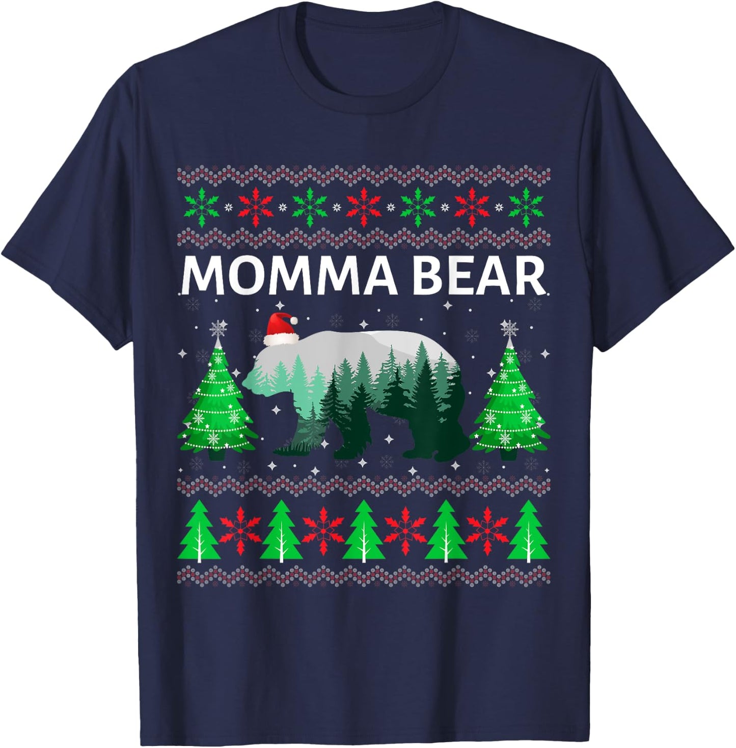 Family Matching Ugly Christmas Sweater Momma Bear Xmas T-Shirt - T-Shirt | Navy