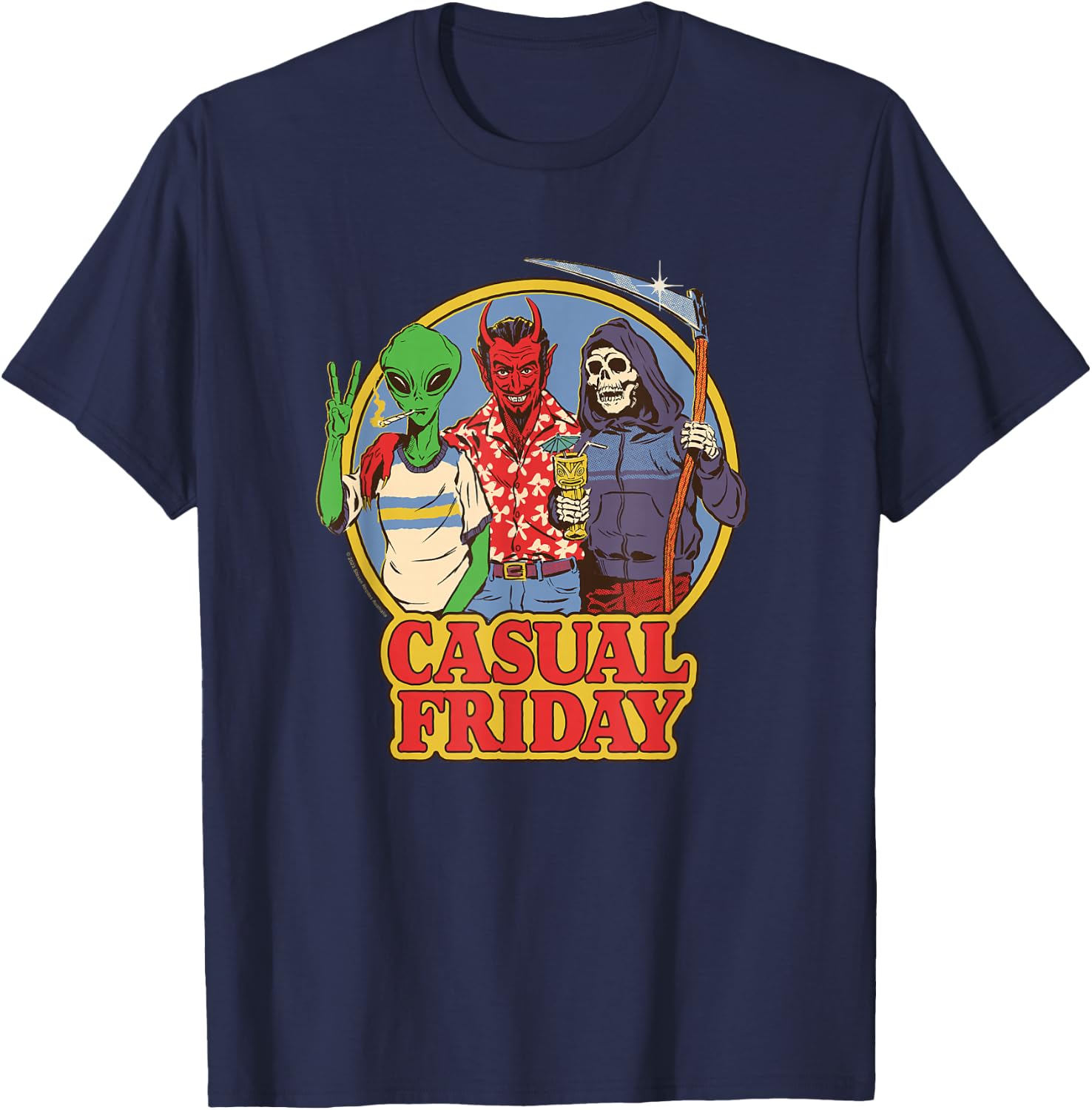 Steven Rhodes Casual Friday Alien Devil Retro Dark Humor T-Shirt - T-Shirt | Navy