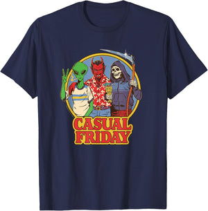 Steven Rhodes Casual Friday Alien Devil Retro Dark Humor T-Shirt - T-Shirt | Navy