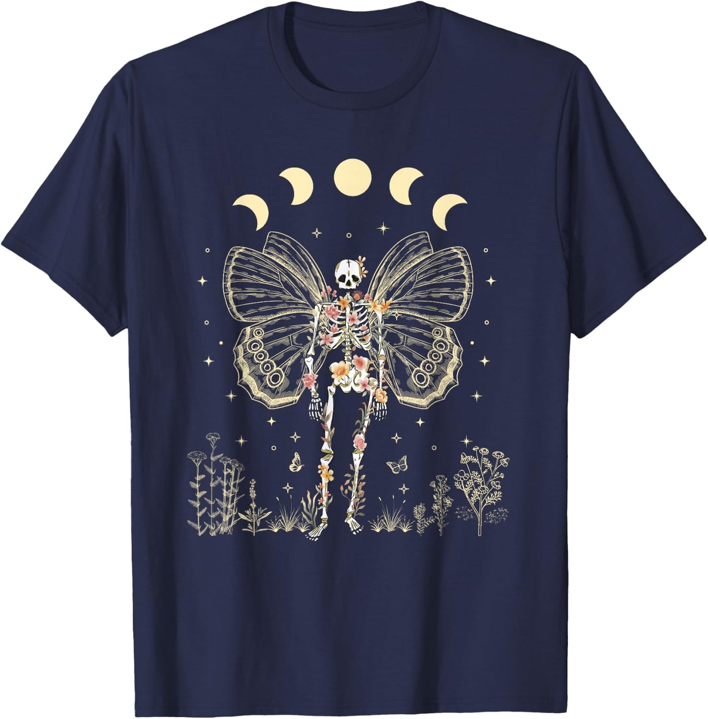 Fairy Grunge Fairycore Aesthetic Butterfly Skeleton Gothic T-Shirt - T-Shirt | Navy
