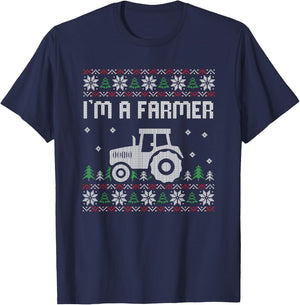Im A Farmer Christmas Tractor Ugly X-Mas Pajama Farming T-Shirt - T-Shirt | Navy