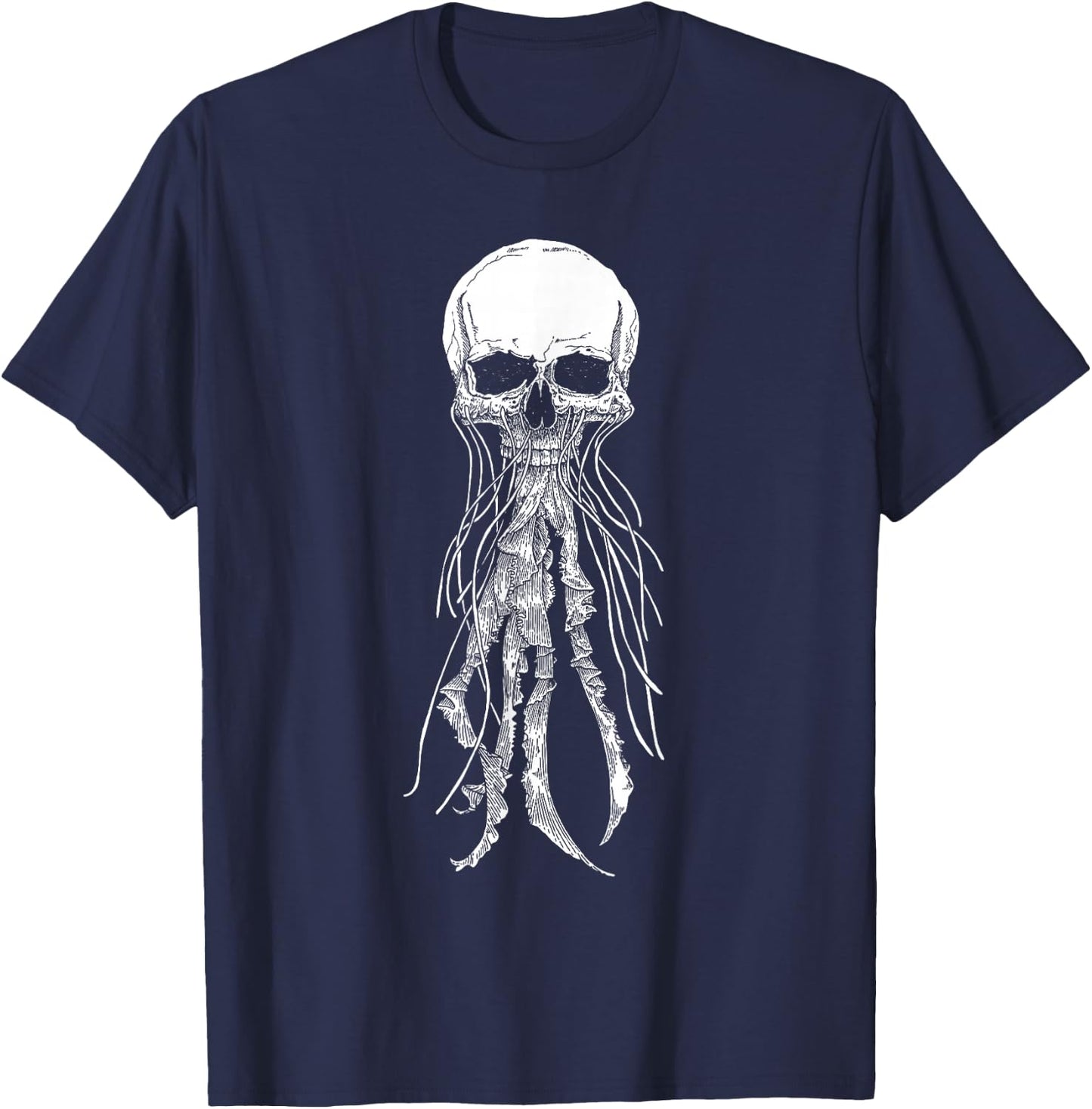 Skeleton Skull Scary jellyfish Halloween Rock n Roll T-Shirt - T-Shirt | Navy