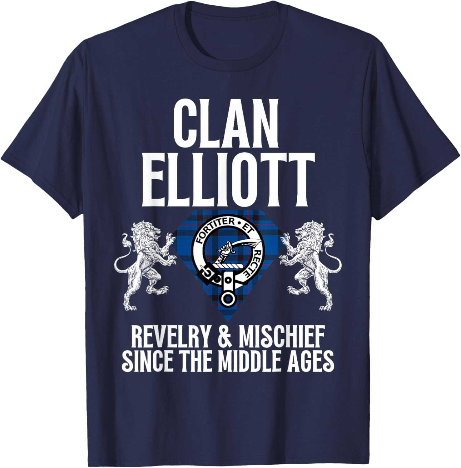 HighlandFour Elliott Clan Scottish Name Coat Of Arms Tartan Family Party T-Shirt - T-Shirt | Navy
